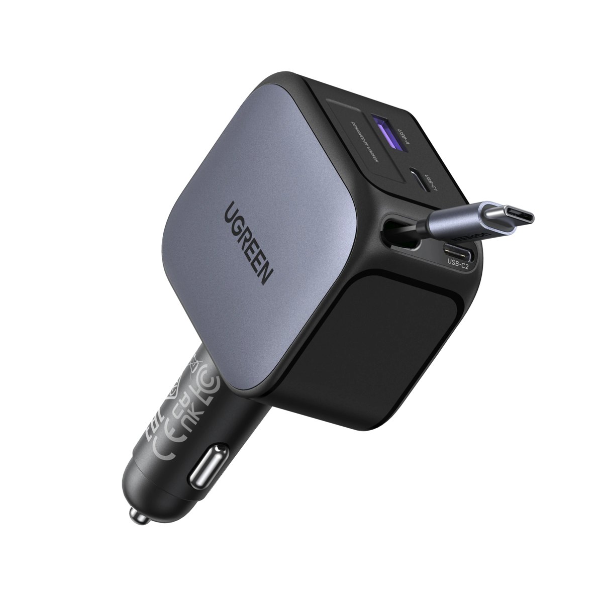 UGREEN Nexode 145W Car Charger with Retractable Cable